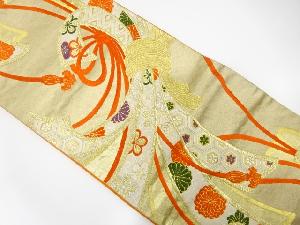 アンティーク　束ね熨斗に花・古典柄織り出し袋帯（着用可）